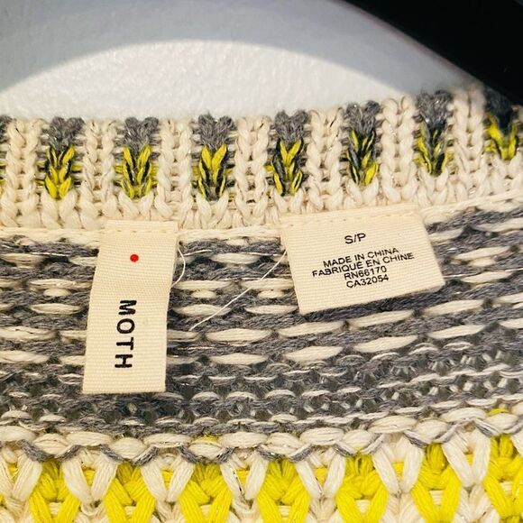 Anthropologie Moth Chaux Yellow Grey Knit Open Cardigan Size Small - Picture 5 of 6